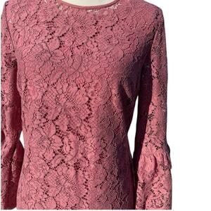 Banana Republic Mauve Shift Dress, 3/4 bell sleeve silhouette in all-over lace.